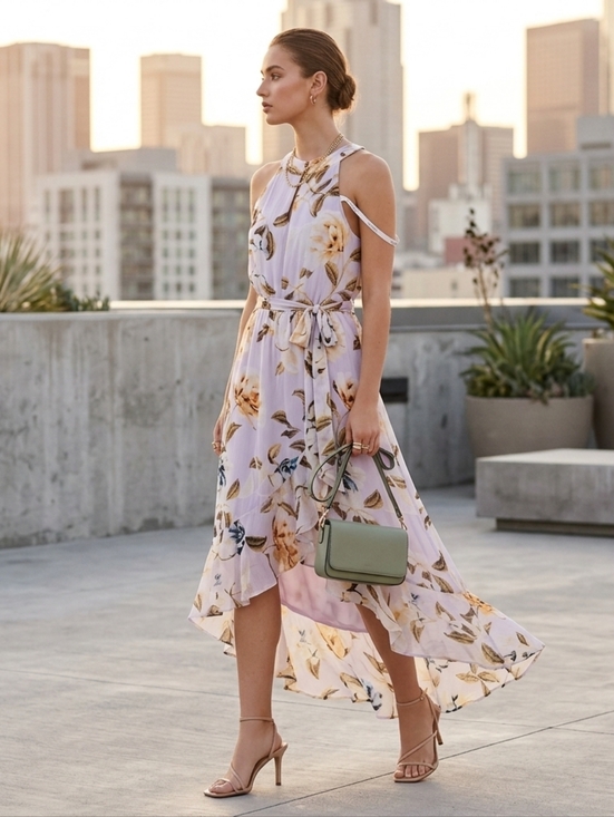 Calvin Klein Dresses & Skirts - Calvin Klein Floral Halter High-Low Chiffon Maxi Dress - Size 4